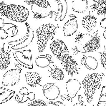 Fruits seamless pattern for your design. Vector illustration. Hand drawn
