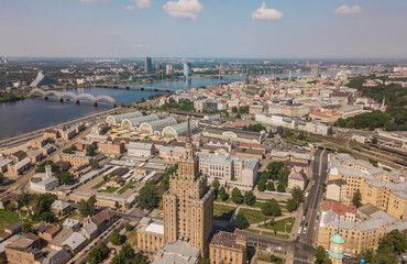 Cityscape of Riga, the capital of Latvia. Aerial view
