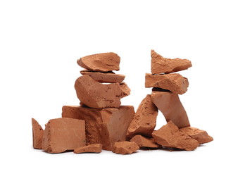 Shattered bricks isolated on white background