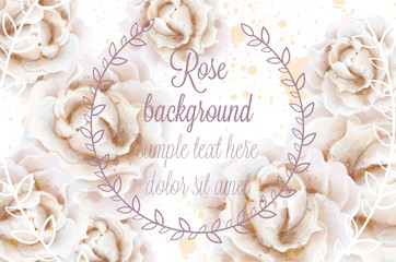 Watercolor white roses background Vector. Beautiful floral decors