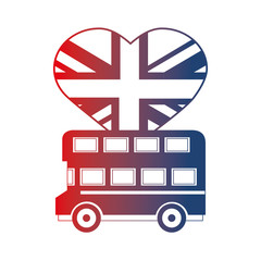 Fototapeta na wymiar bus transport with flag in shape heart of great britain icon vector illustration design