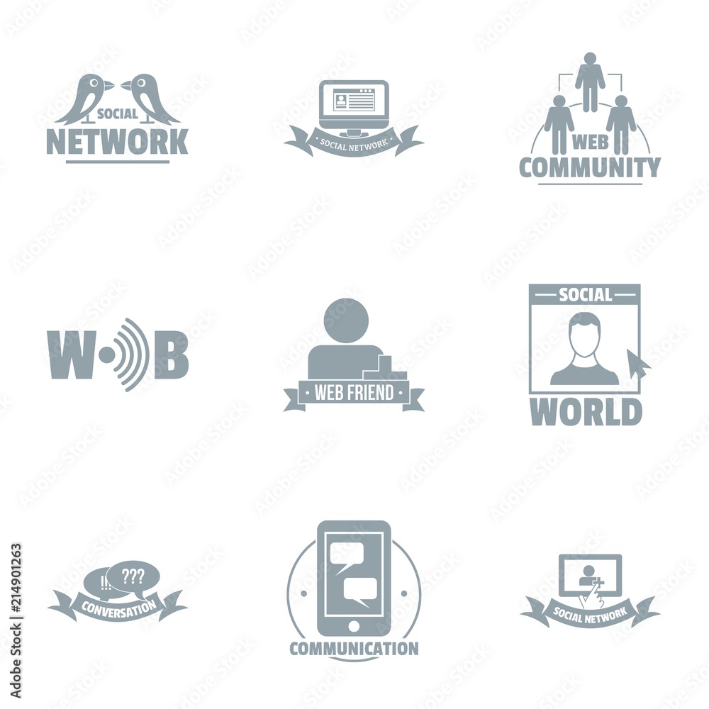 Poster office network logo set. simple set of 9 office network vector logo for web isolated on white backgr
