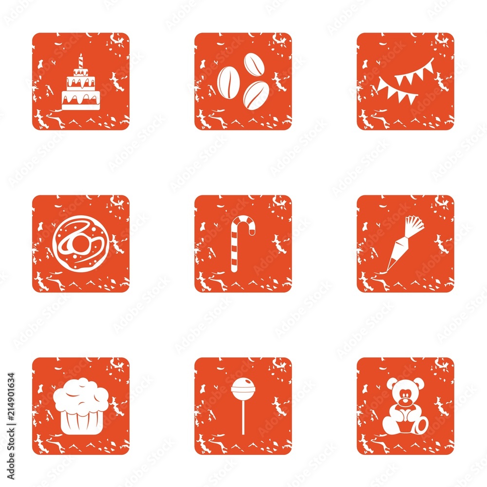 Poster fill the cake icons set. grunge set of 9 fill the cake vector icons for web isolated on white backgr