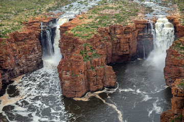 Landscape aerial view of the twin King George Falls, Kimberley, Australia