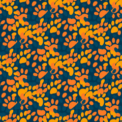 Abstract doodle and boho style handcraft fabric pattern for girls, boys, clothes. Hand draw traces of an animal design for clothing and textile background, carpet or wallpaper.