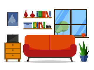 Home interior. For web site, print, poster, presentation, infographic. Flat design illustration