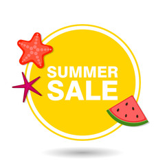 Summer sale in circle with icons. Vector illustration