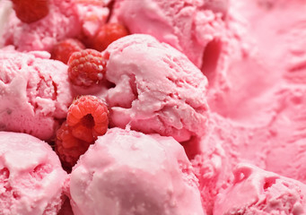 Tasty raspberry ice-cream, closeup