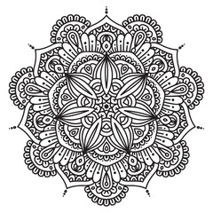 Black and white mandala vector isolated on white. Vector hand drawn circular decorative element.