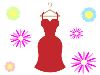 赤いドレスと花の背景