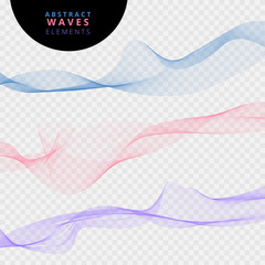 Set of abstract lines waves on transparent background.