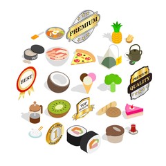 Bad food icons set. Isometric set of 25 bad food vector icons for web isolated on white background
