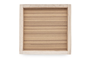 Wooden plate isolated on white background.