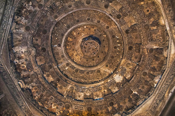 Ceiling of Chennakeshava temple, Belur, Karnataka. There is a prominent carving of Lord Vishnu as Narsimha in the centre.