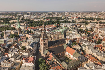 Fototapeta na wymiar Cityscape of Riga, the capital of Latvia. Aerial view