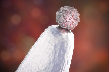 Stem cell research, 3D illustration showing stem cell on a tip of laboratory needle