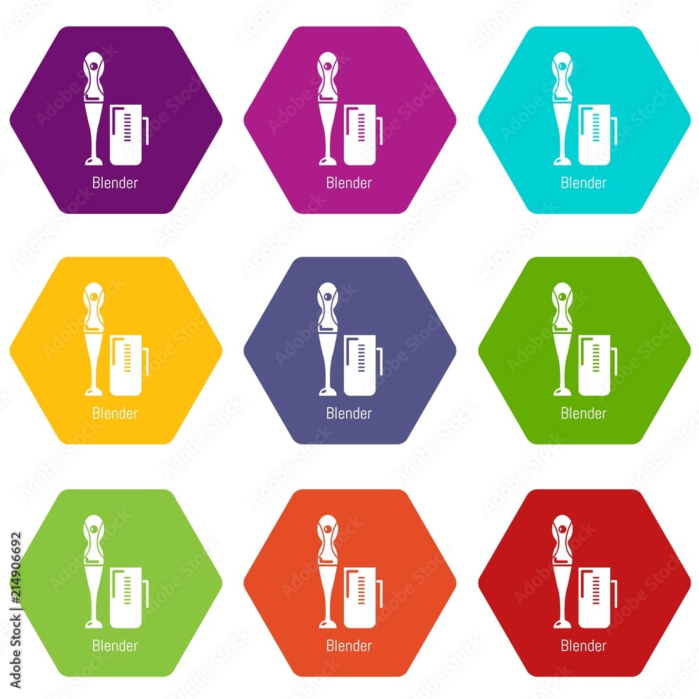 Poster blender icons 9 set coloful isolated on white for web
