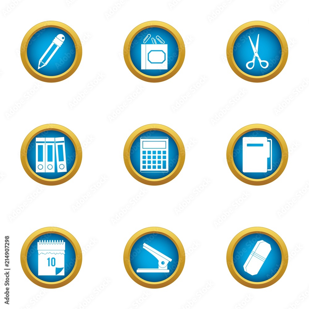 Poster work book icons set. flat set of 9 work book vector icons for web isolated on white background