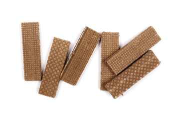 Chocolate wafers isolated on white background, top view