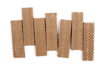 Chocolate wafers isolated on white background, top view