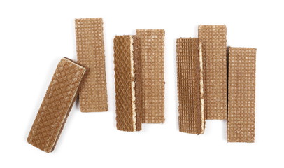 Chocolate wafers isolated on white background, top view