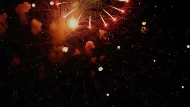 Festive colorful fireworks on dark background