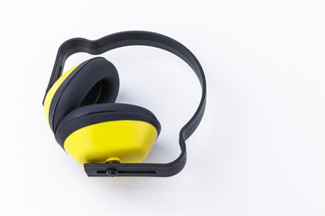 Safety Earmuffs on White Background with Copy Space