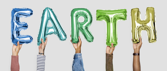 Hands showing balloons word