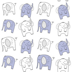 Vector seamless pattern with elephants. Scandinavian style. Cute print with animals