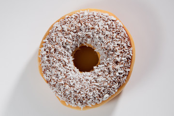 Donut on white background with top view