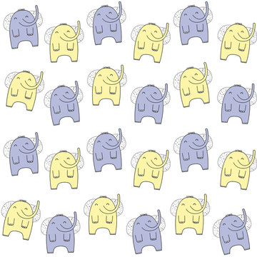 Vector seamless pattern with elephants. Scandinavian style. Cute print with animals