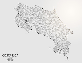 A map of Costa Rica consisting of 3D triangles, lines, points, and connections. Vector illustration of the EPS 10.