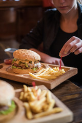 Hamburger and french fries