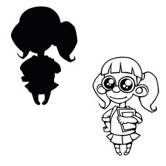 a cartoon girl with glasses and a book contour