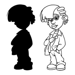 a cartoon girl with a backpack outline