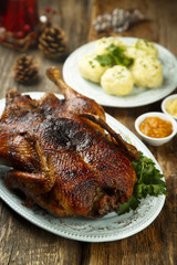 Fried duck with potato dumplings