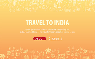 Travel to India. Indian Hand drawn doodles on background. Vector illustration.