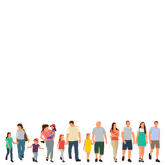 vector, isolated, set of walking people, flat style
