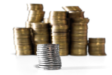 Coins stacks isolated on a white background