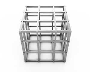 old wooden birdcage - 3d illustration isolated on white