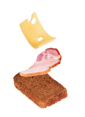 Sandwich with bacon and cheese on a white background