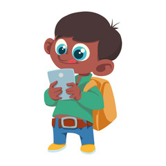 vector person. apprentice with a backpack and tablet