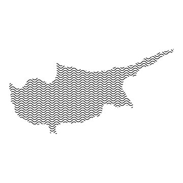 Cyprus map country abstract silhouette of wavy black repeating lines. Contour of sinusoid curve. Vector illustration.