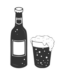 Beer bottle and glass of beer