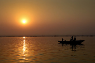 Sunset on the Ganges River. India. Varanasi