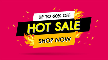 Hot Sale Fire Burn template banner concept design, Big sale special 60% offer.End of season special offer banner shop now. vector illustration.