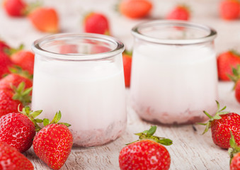 Fresh cream dessert with raw organic strawberry