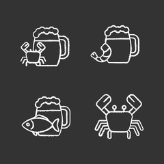 Beer seafood snacks chalk icons set