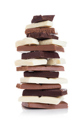 Blocks of white, milk and dark organic chocolate