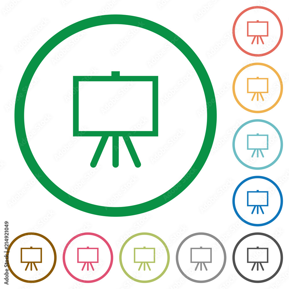 Poster easel with blank canvas flat icons with outlines